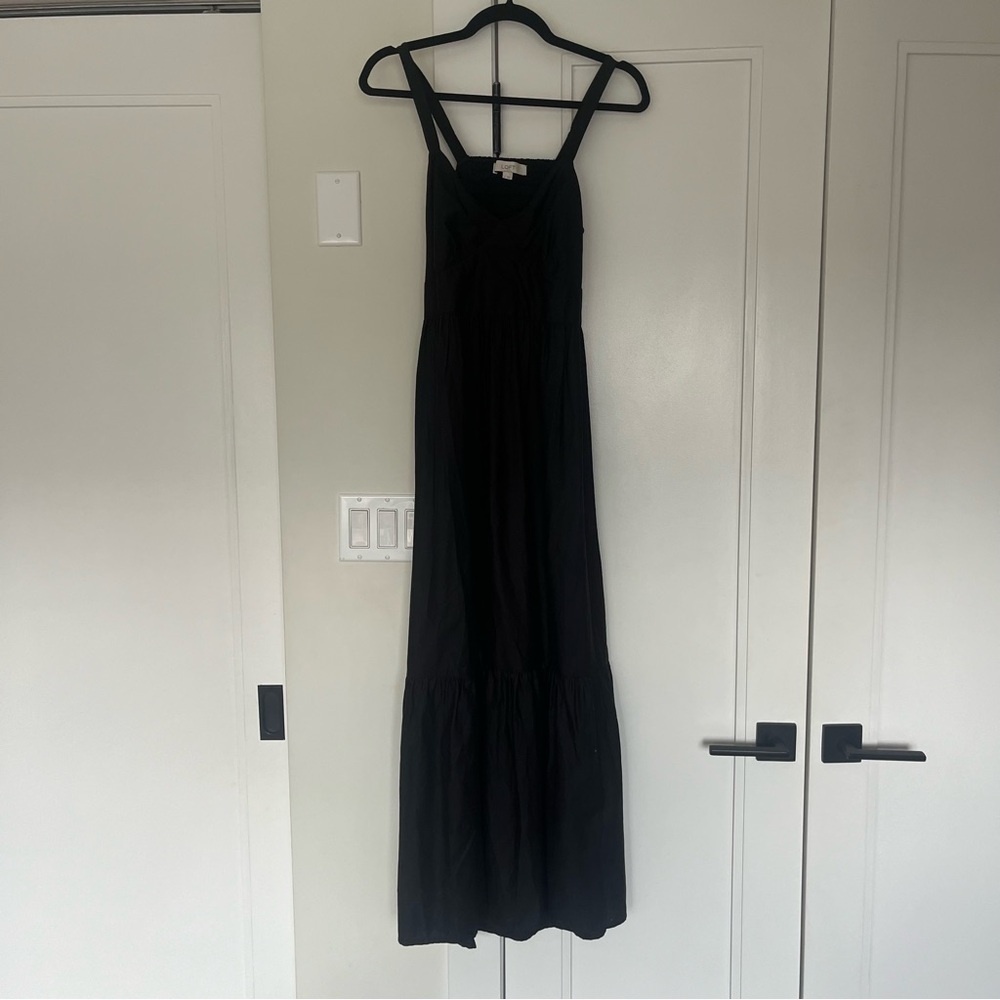LOFT Black Smocked Fit-and-Flare Dress